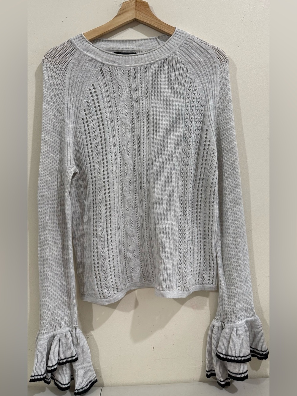 NAADAM Light Gray Eyelet Knit Sweater with Ruffle Cuffs